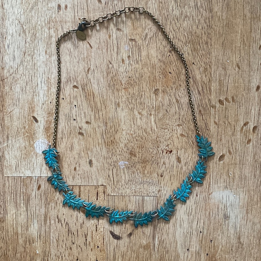 We Dream In Colour verdigris fern leaf necklace